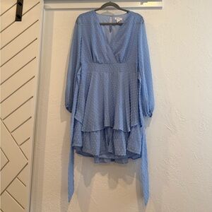 Light Blue V-Neck Textured Tiered Dress Size Large